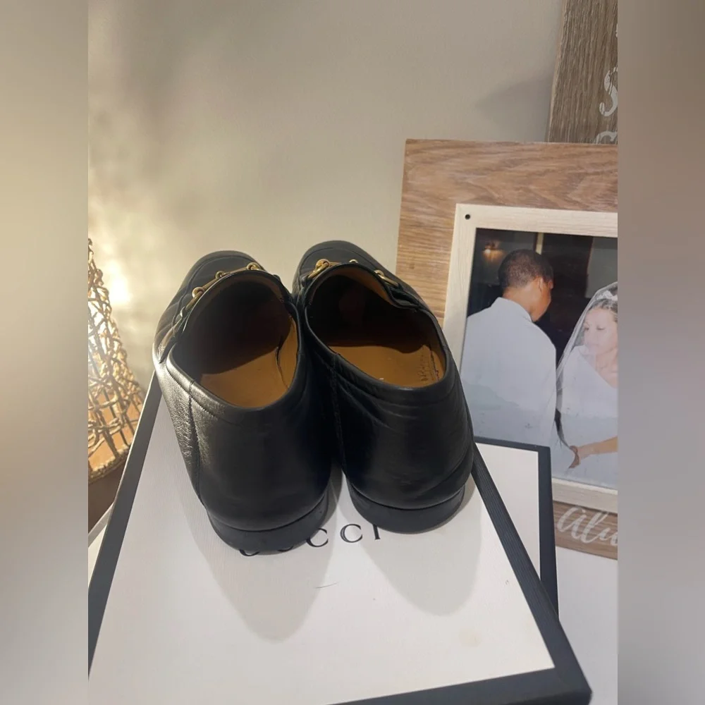GUCCI Mens Jordaan Black Leather Horsebit Web Loafers Sz 9 UK/ 10 US